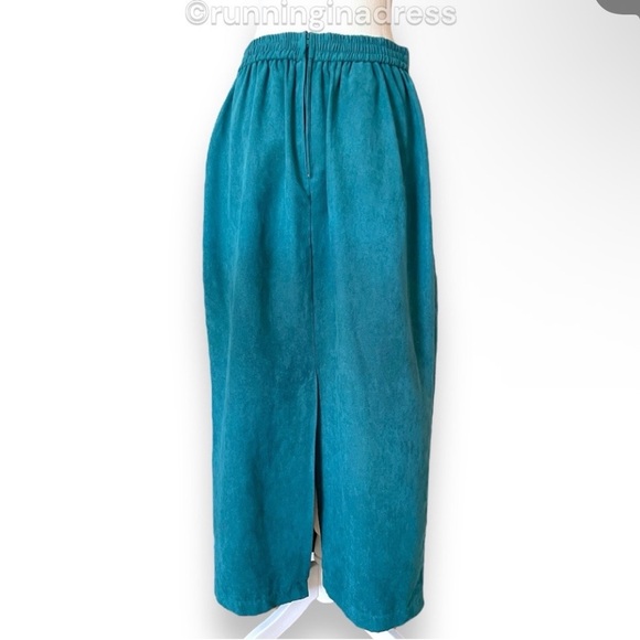 Vintage New Frontier Teal Suede 2-Piece Set Beaded Shirt Jacket & Midi Skirt L - Picture 12 of 16